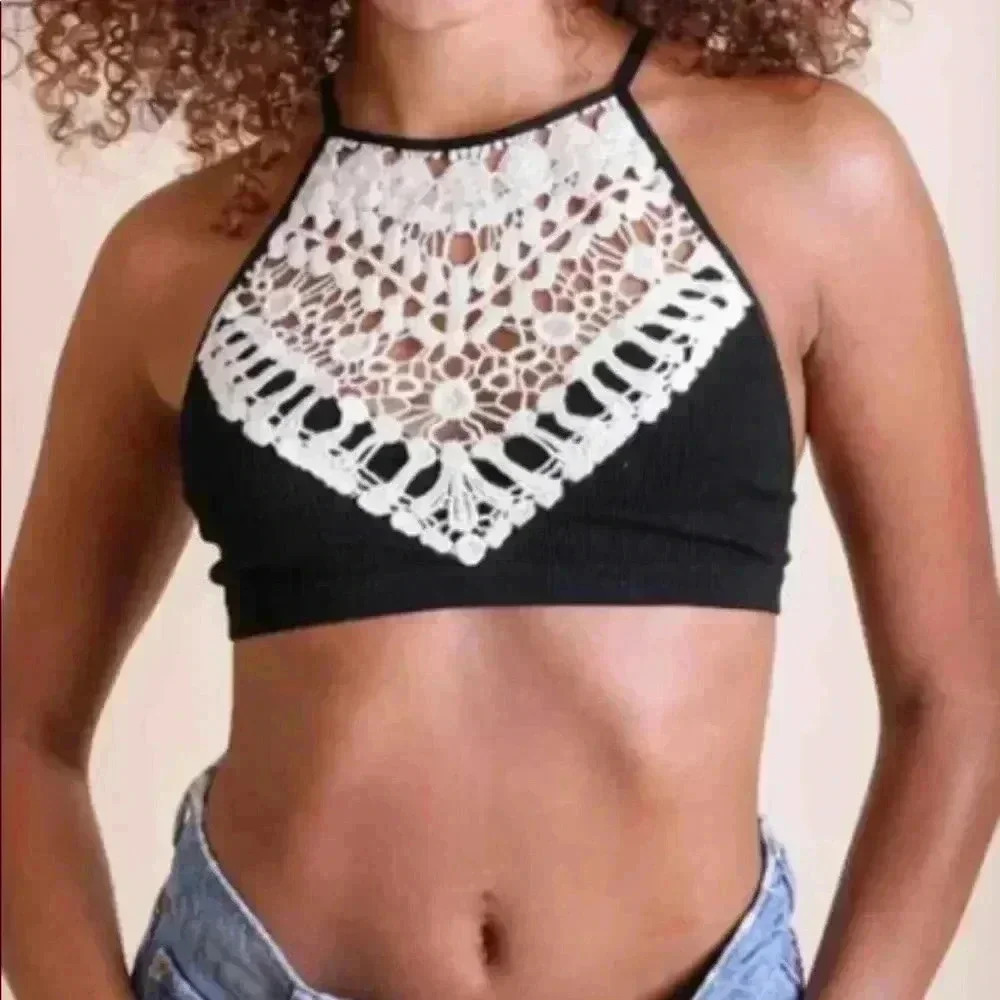 🆕Black Crochet High Neck Bralette🆕